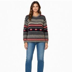 Womens Size Large Nordic Scandinavian Pullover Crew Neck Sweater Red White Blue